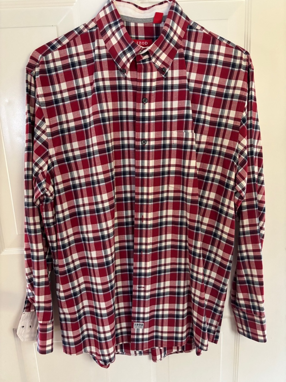 Izod Red & White Plaid Button-Down Shirt